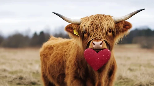 Cow Holding Heart - Gentle Farmland Scene