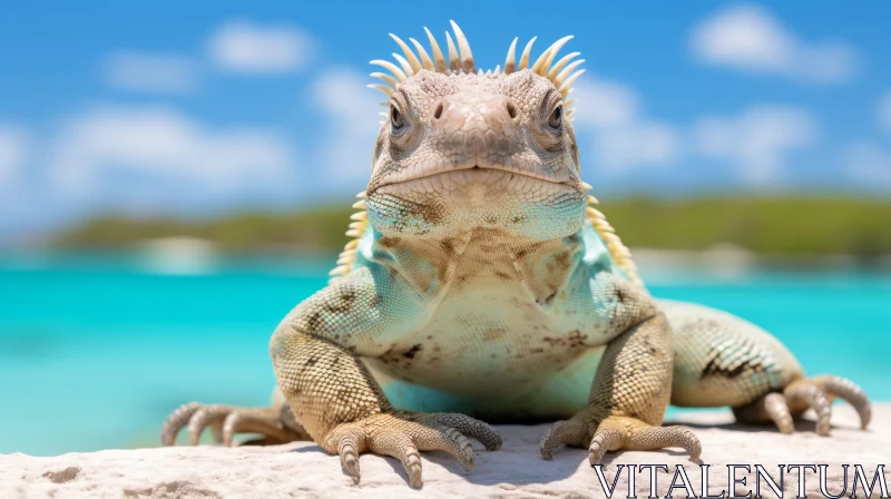 Captivating Iguana on the Beach: Turquoise and Sky-Blue Scuba Diving AI Image
