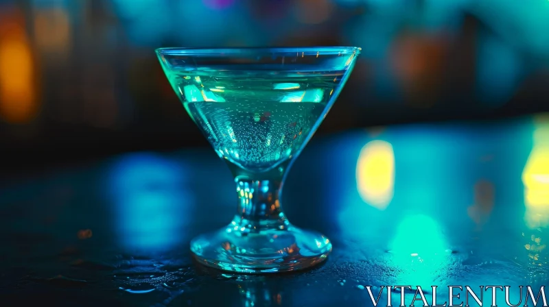 Captivating Martini Glass with Greenish-Yellow Cocktail on Bar Counter AI Image
