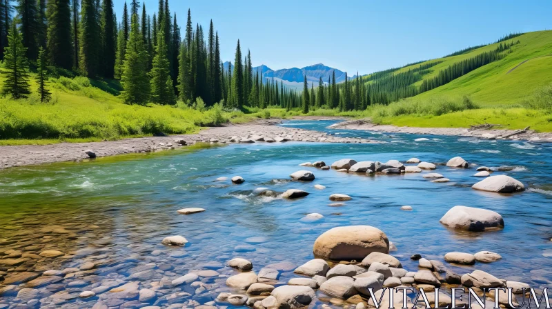 Captivating River Scene: Vibrant Colors and Sublime Wilderness AI Image