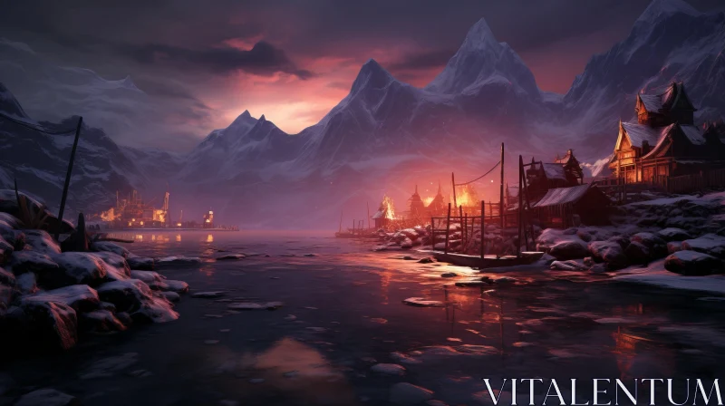 Captivating Winter Village Landscape in Dragoncore Style AI Image