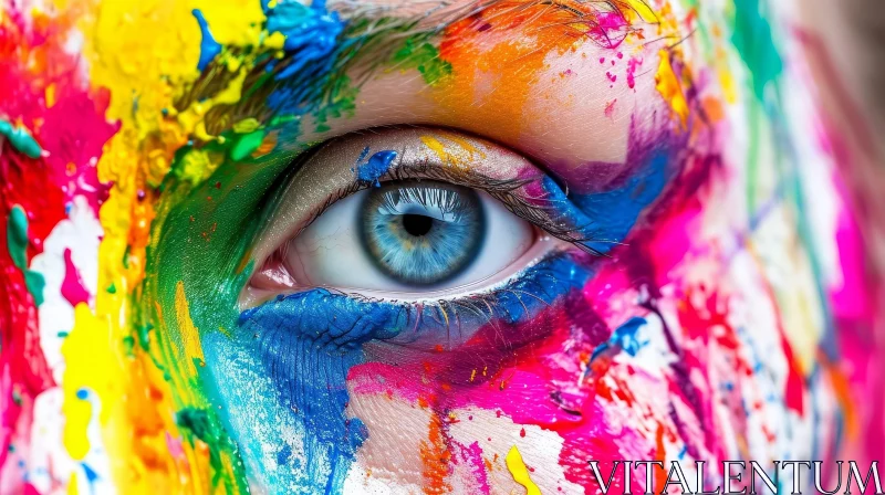 AI ART Close-Up of a Woman's Eye with Vibrant Paint - Artistic Image