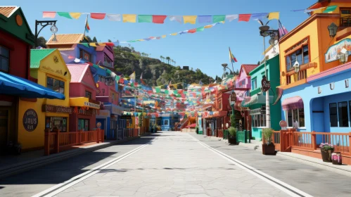 Colorful City Street with Folklore Inspiration and Himalayan Art Elements