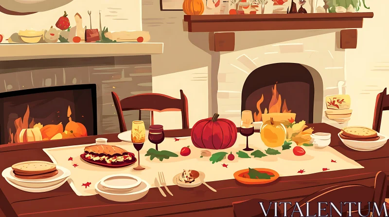 Autumnal Thanksgiving Dinner AI Image