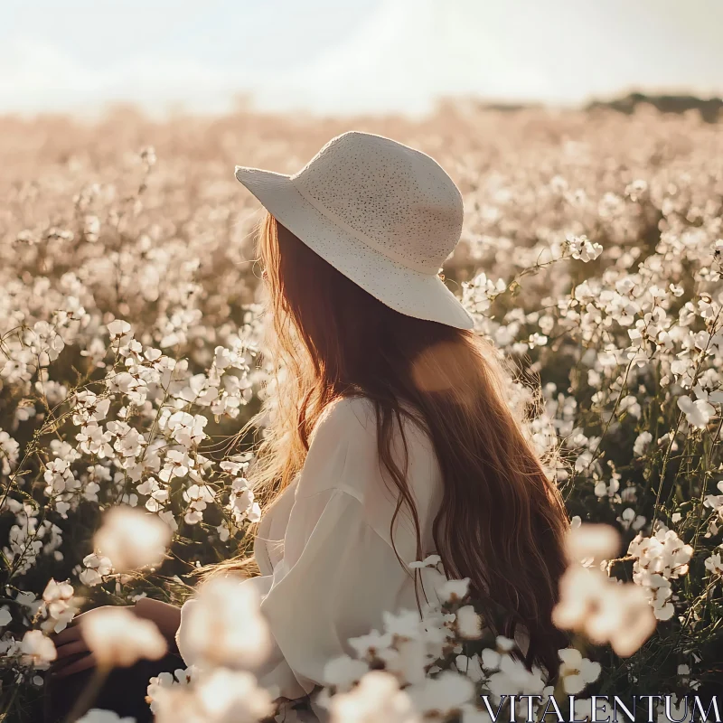 Serene Woman in Floral Meadow AI Image