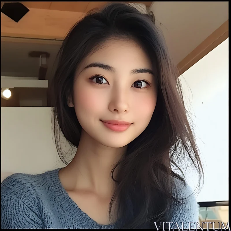 Serene Woman Portrait with Gentle Smile AI Image