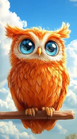 Whimsical Orange Owl with Blue Eyes