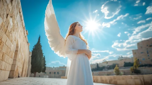 Woman with Angel Wings under the Sun