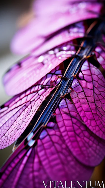 Intricate Purple Dragonfly Wings: A Study in Surrealistic Detail AI Image