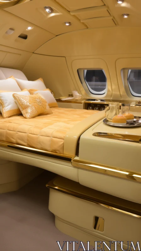 Luxurious Gold Bed in Elaborate Spacecraft Style | Tranquil Serenity AI Image