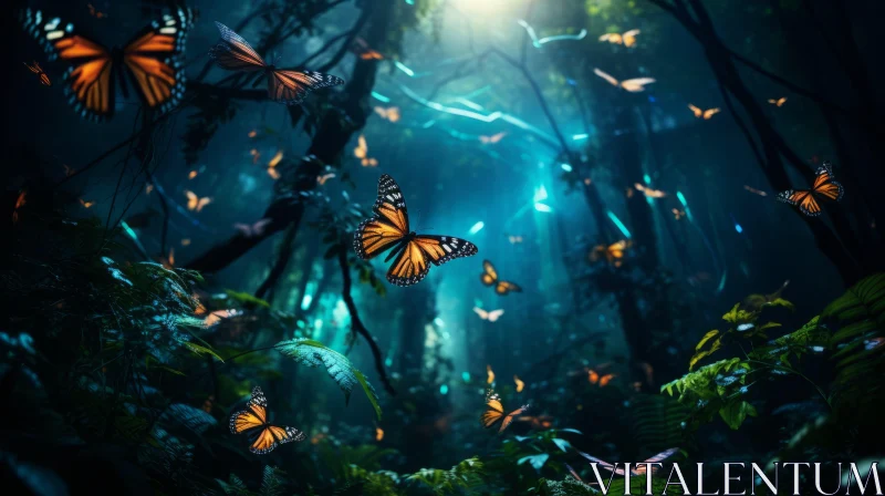 Mystic Jungle: Butterflies Dancing in the Sunlight AI Image