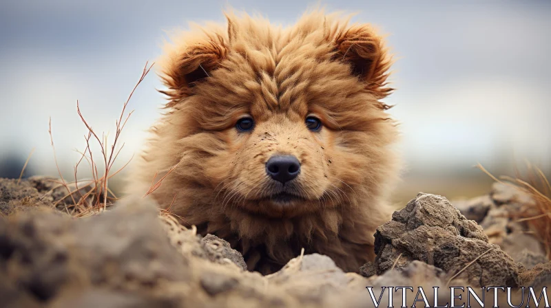 Pet Puppy Amidst Spiky Rocks - Wildlife Photography AI Image