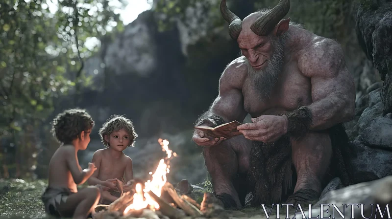 AI ART Campfire Story with Mythical Creature