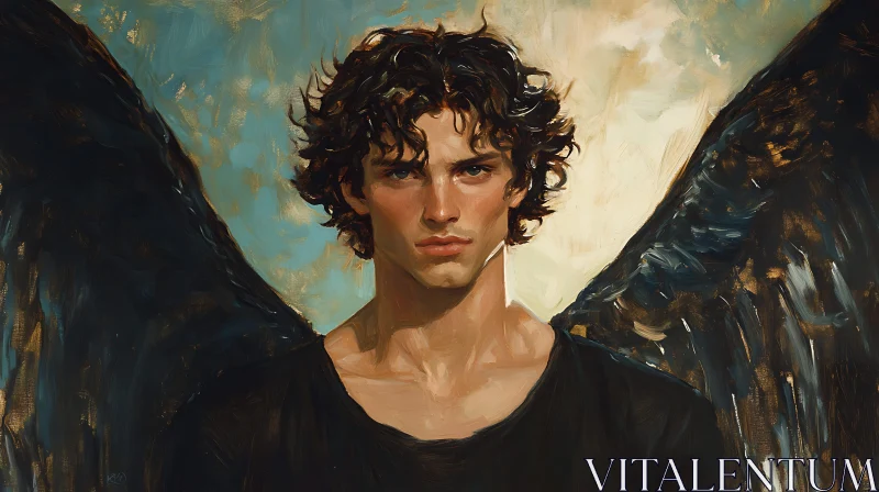 AI ART Ethereal Male Angel with Dark Plumage