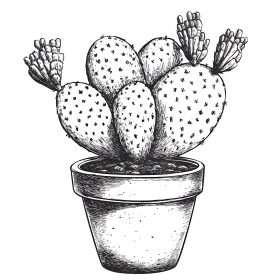 Potted Cactus Line Art Illustration