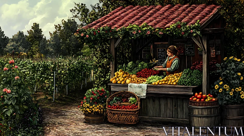 Rustic Market Scene with Fresh Harvest AI Image