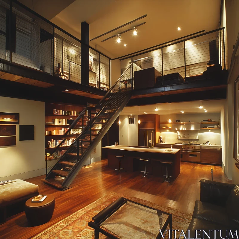 AI ART Contemporary Home Interior with Mezzanine