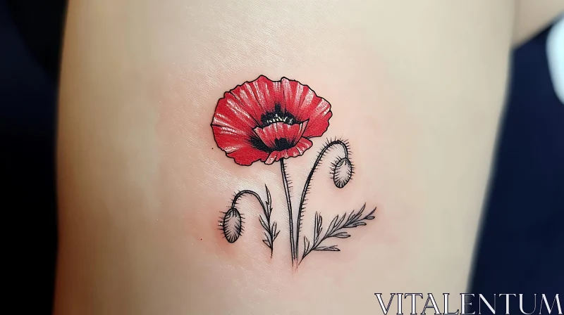 Red Poppy Flower Ink Art AI Image