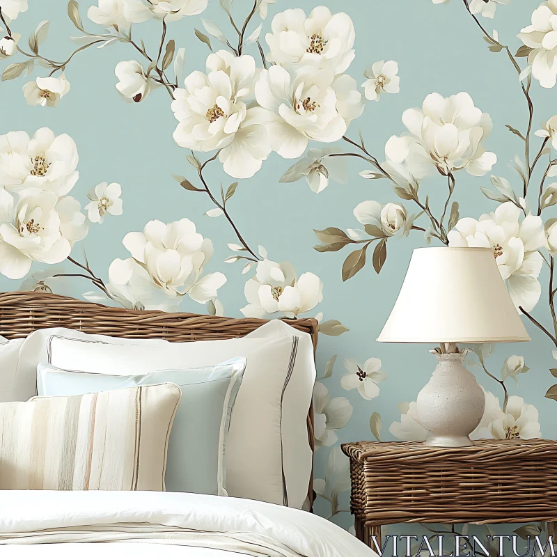 AI ART Bedroom with Floral Wallpaper