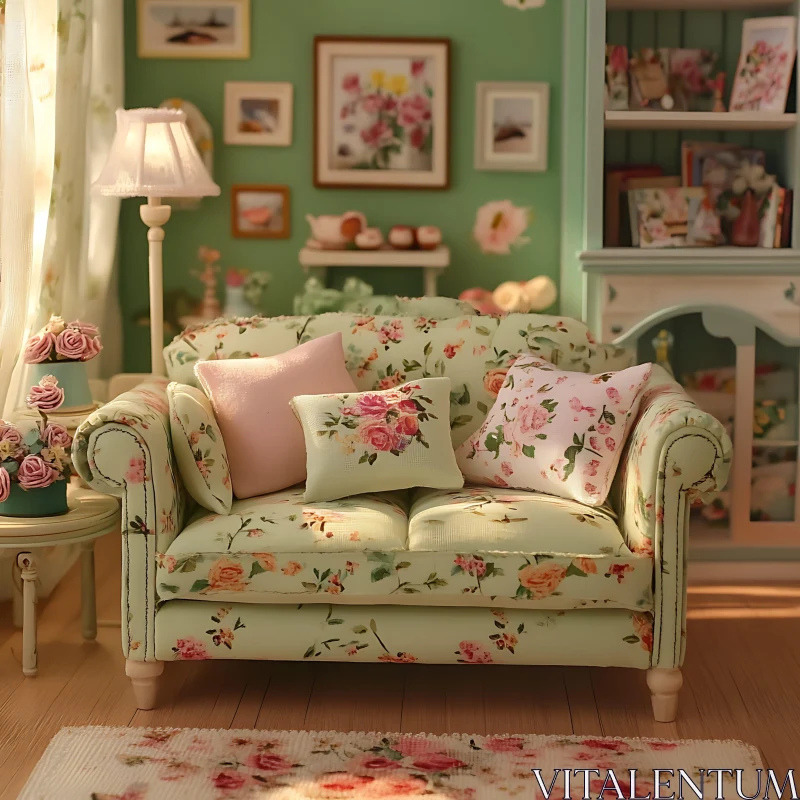 AI ART Pastel Floral Sofa Room