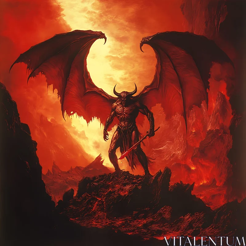 Fiery Demon in Hellscape AI Image