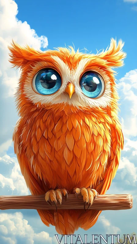 Whimsical Orange Owl with Blue Eyes AI Image