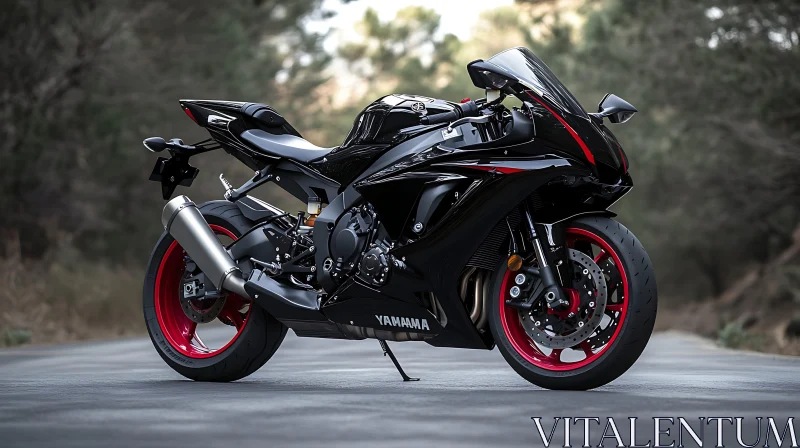 AI ART Black Yamaha Motorcycle with Red Wheels