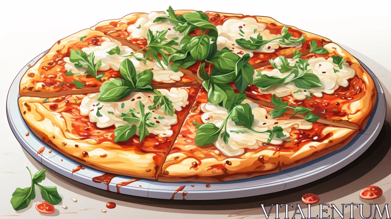 Gourmet Pizza with Basil and Cheese Toppings AI Image