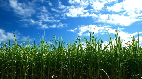 Vibrant Field with Blue Sky and Clouds