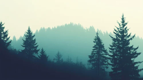 Serene Pine Forest with Blue Haze