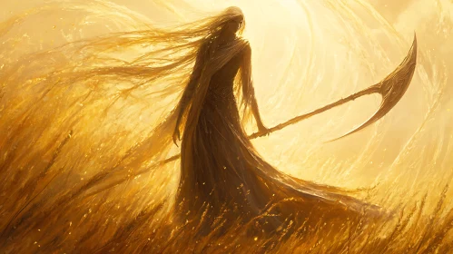 Figure with Scythe in Golden Light