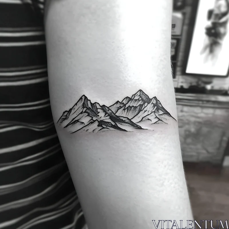 Black and White Mountain Tattoo on Arm AI Image