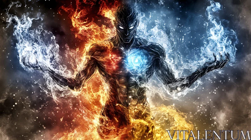 Abstract Figure of Fire and Ice AI Image