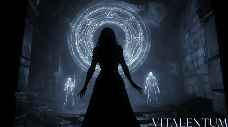 AI ART Dark Magic Ritual with Woman Silhouette