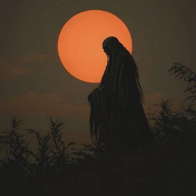 Dark Figure and Orange Moon