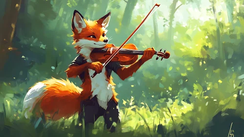 Musical Fox in Woodland Scene