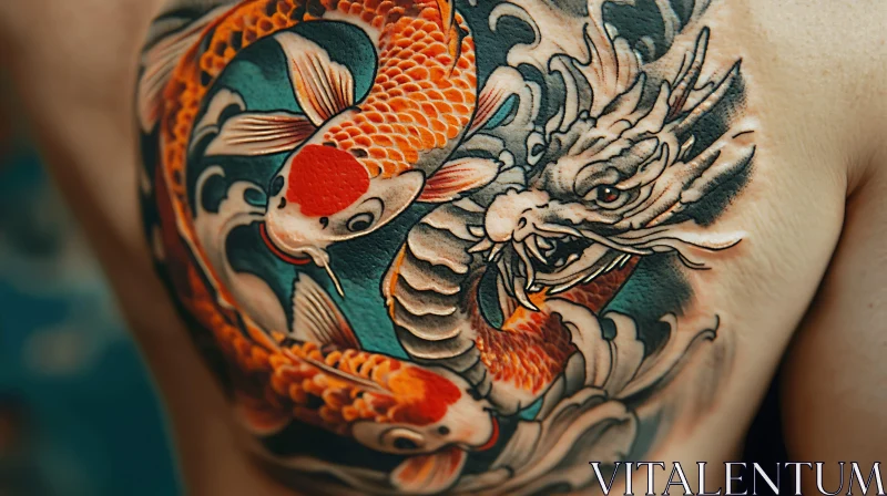 Dynamic Koi Fish and Dragon Tattoo Design AI Image