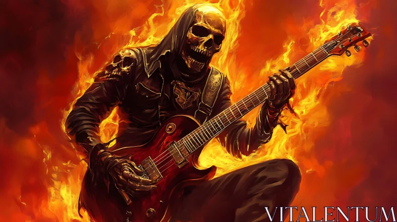 Skeletal Guitarist in Flames AI Image