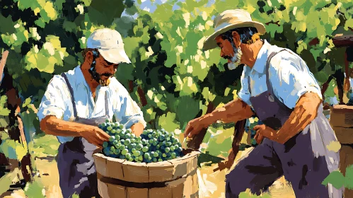 Farmers Harvesting Grapes in Vineyard