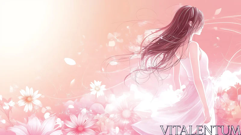 Serene Anime Girl with Flowers AI Image