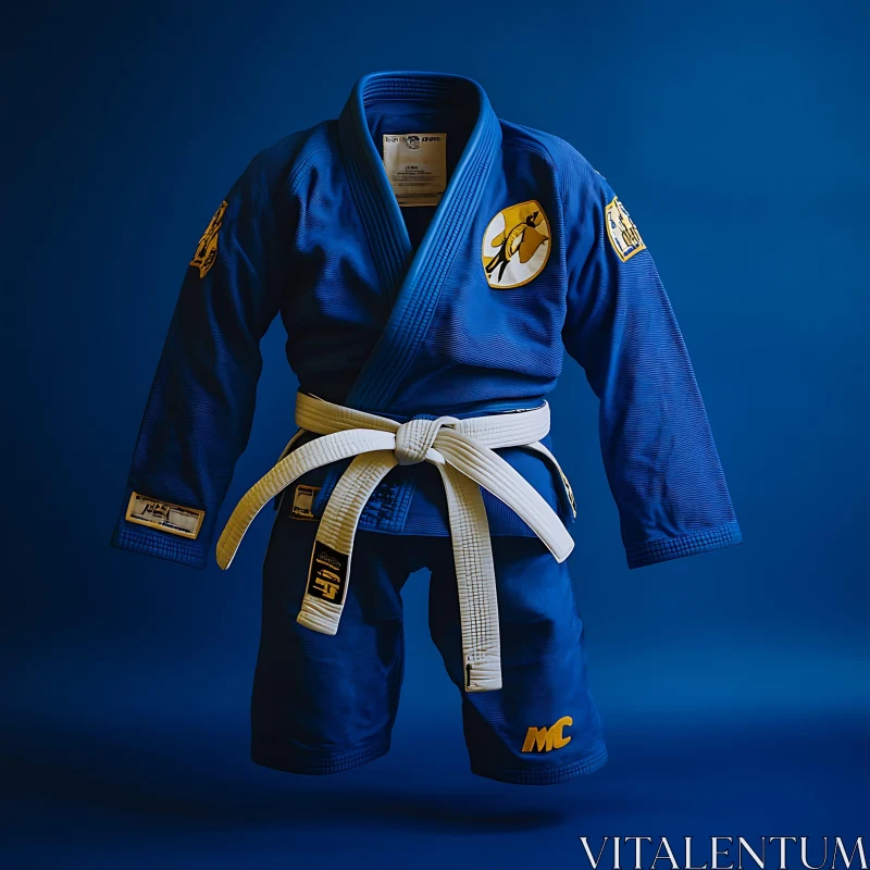 Martial Arts Uniform on Blue Backdrop AI Image