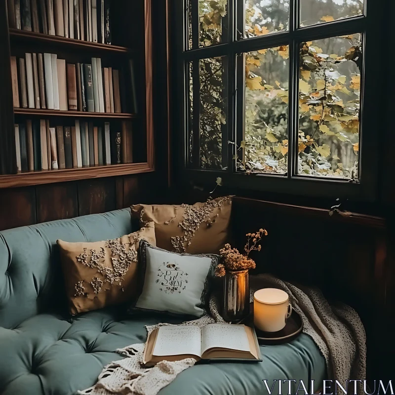 AI ART Cozy Interior with Books and Soft Lighting