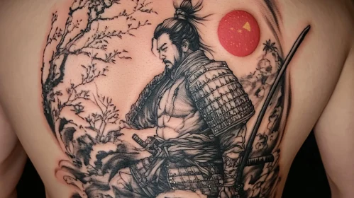 Japanese Warrior Tattoo with Cherry Blossoms