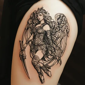 Winged Female Warrior Tattoo Art