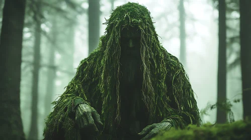 Moss-Clad Figure in Enigmatic Forest