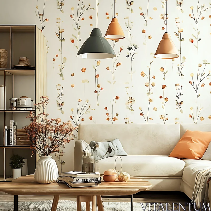 AI ART Floral Wallpaper in Cozy Interior