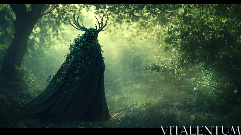 AI ART Green Forest Spirit in the Mist