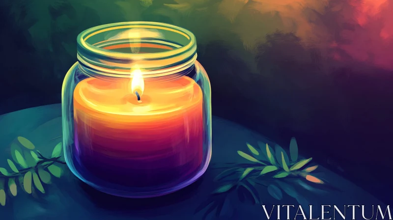 Glowing Candle in Glass Jar Artwork AI Image