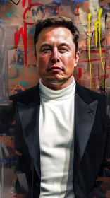 Elon Musk in Black Suit and White Turtleneck