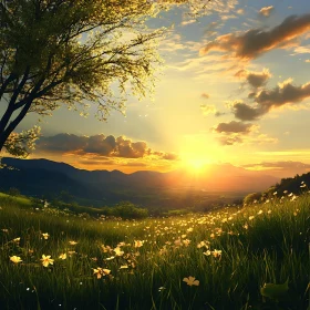 Tranquil Meadow Sunset Landscape